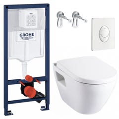 Grohe Pack WC Bâti-support avec Cuvette Serel Solido Compact sans bride + Abattant softclose + Plaque blanche (RapidSL-SM26-3) 0