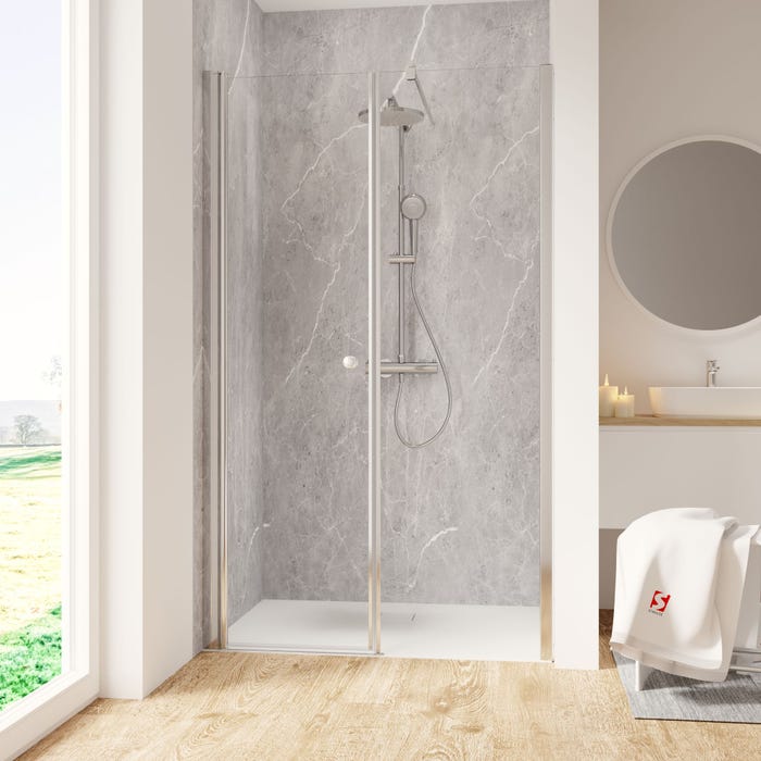 Schulte Porte de douche pivotante, verre 6 mm, profilé aspect chromé, Garant, anticalcaire 140 x 200 cm, ouverture vers la gauche 0