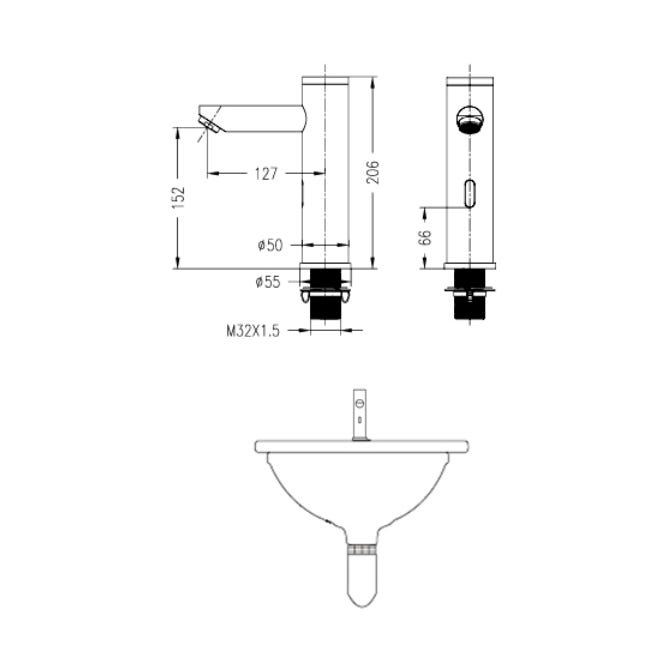 Robinet lavabo automatique moderne, eau froide Noir - Pula 1