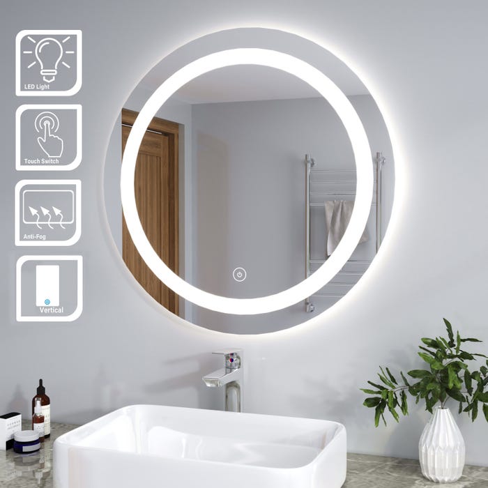 SIRHONA Miroir de salle de bain avec LED lumineux,contrôle de contact,désembuage,80x80cm 1