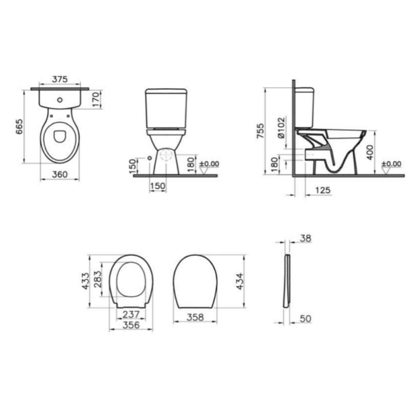 Vitra Normus Pack WC à poser avec abattant frein de chute et réservoir, Blanc (9780-003-7210) 2
