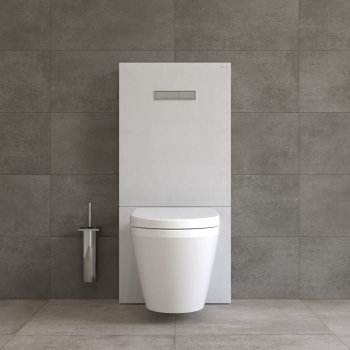 Vitra Pack WC Bâti support en verre trempé/aluminium brossé avec plaque intégrée, Blanc + WC suspendu avec Abattant en Duroplast 2