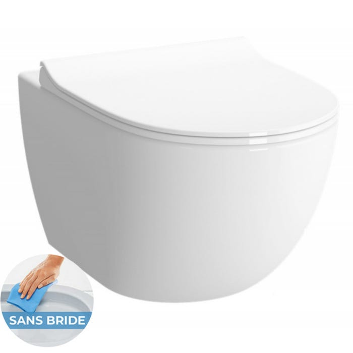Grohe Pack WC Bâti support Rapid SL + WC sans bride Vitra Sento + Abattant softclose + Plaque chrome (Grohe-Sentorimless-2) 2
