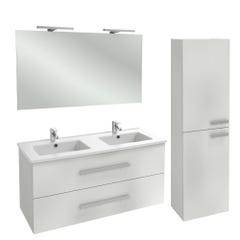 Meuble double vasque JACOB DELAFON Ola Up + colonne de salle de bain + miroir et spots | Blanc brillant 0