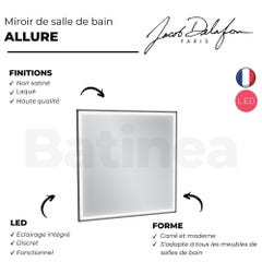 Miroir carré Allure 60x60 avec éclairage, finition laqué Noir satiné Jacob Delafon 3