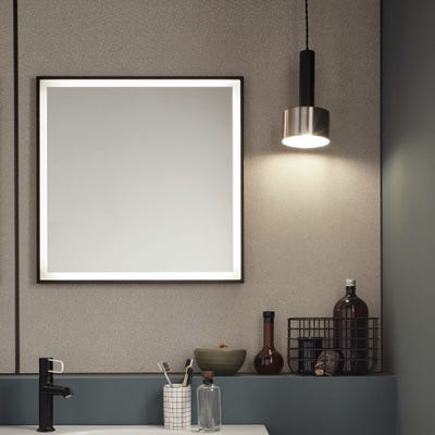 Miroir carré Allure 60x60 avec éclairage, finition laqué Noir satiné Jacob Delafon 1
