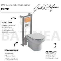 Pack WC suspendu sans bride JACOB DELAFON Elite + bâti-support + plaque Blanc brillant/Blanc mat 4