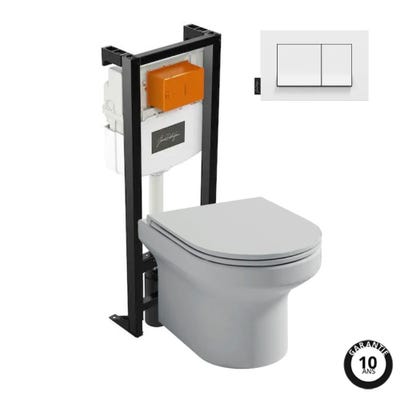 Pack WC suspendu sans bride JACOB DELAFON Elite + bâti-support + plaque Blanc brillant 0