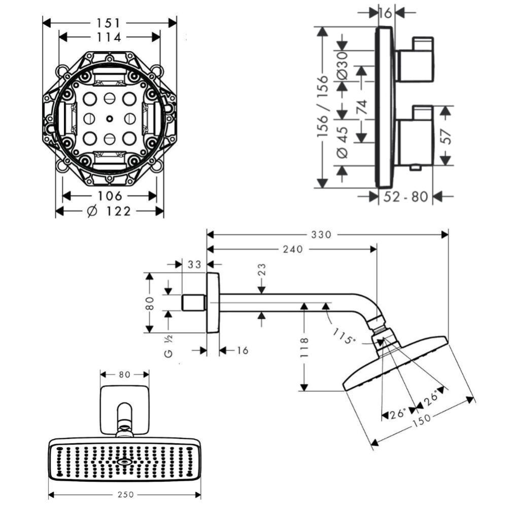 Lot douche encastré thermostatique HANSGROHE Ecostat Square