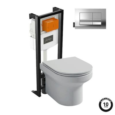 Pack WC suspendu sans bride JACOB DELAFON Elite + bâti-support + plaque Chrome 0