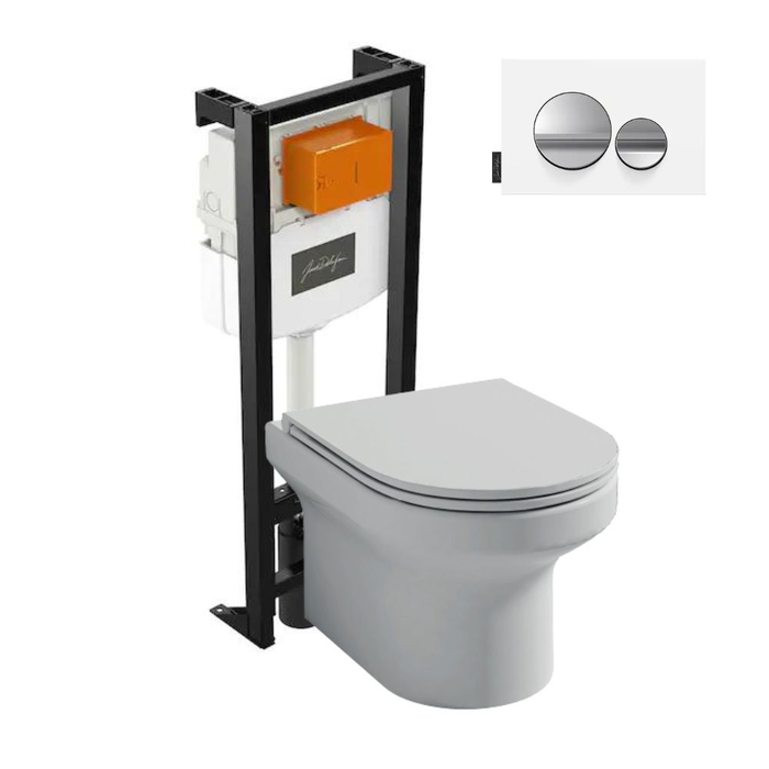 Pack WC suspendu sans bride JACOB DELAFON Elite + bâti-support + plaque Chrome brillant/Blanc mat 0