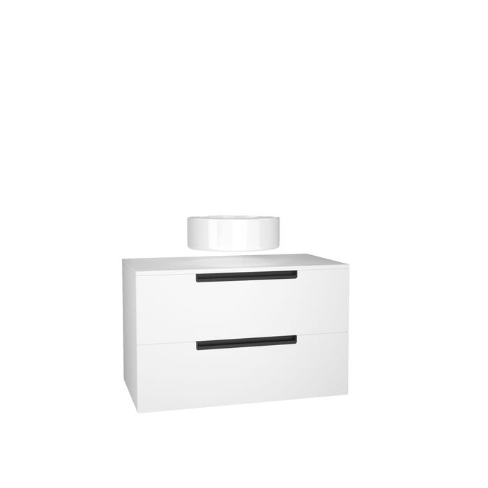 Meuble salle de bains 80 cm Blanc Laqué à suspendre - 2 tiroirs - Vasque Blanche Ø36 cm 2