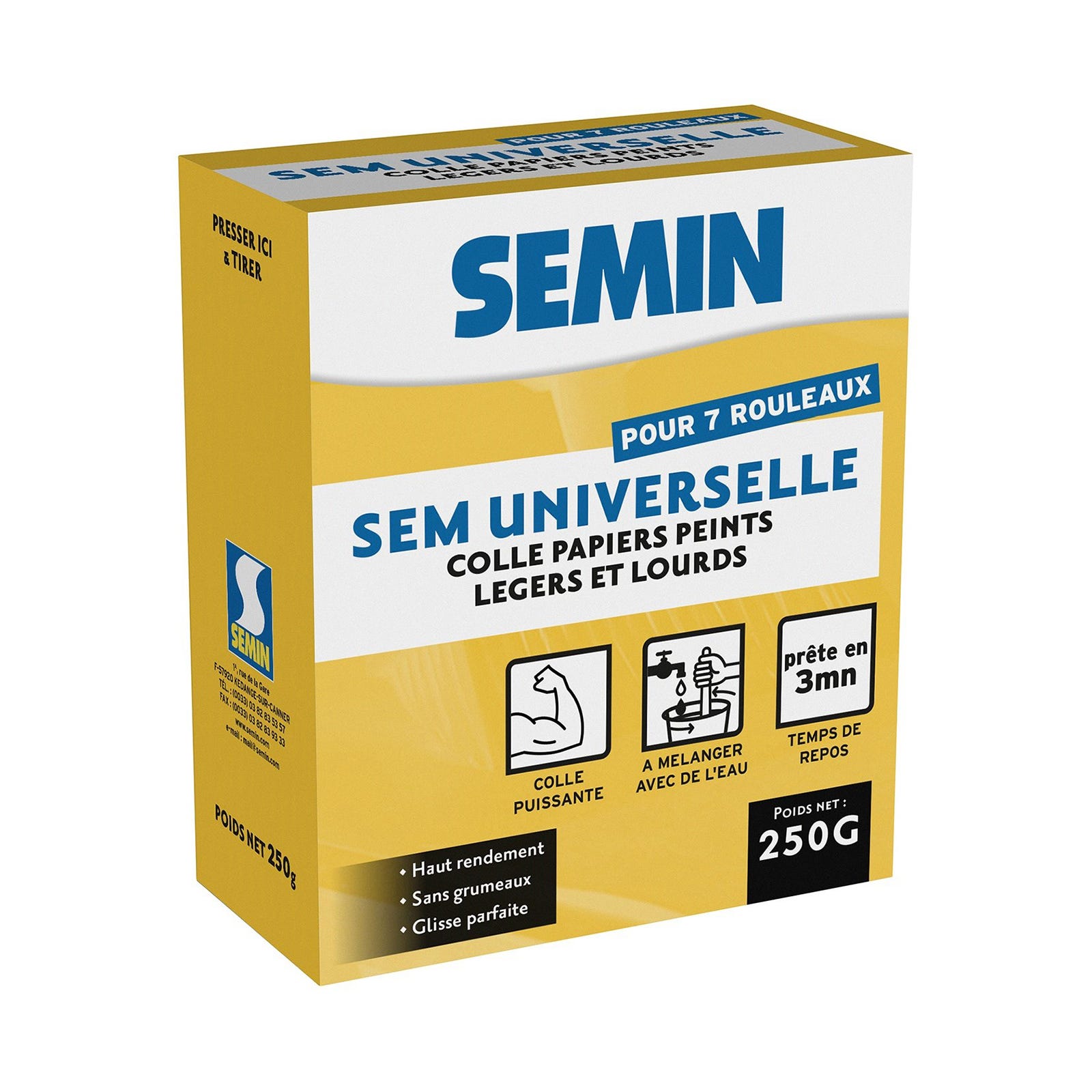 Colle en poudre pour papiers peints légers et lourds Semin Sem-Universelle - boite 250 g 0