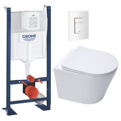 Grohe Pack WC Bâti autoportant + WC sans bride SAT + Abattant frein de chute + Plaque Blanc Alpin (ProjectInfinitio-4) 0
