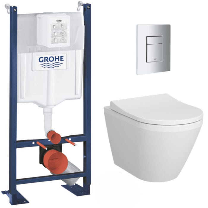 Grohe Pack WC Bâti Autoportant Rapid SL + WC sans bride Integra + Abattant softclose + Plaque chrome (ProjectIntegraRimless-1) 0