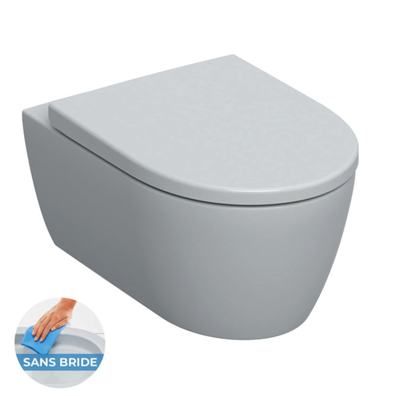 Grohe Pack WC Bâti-support Rapid SL autoportant + WC sans bride Geberit + abattant softclose + Plaque Chrome + Set habillage 3