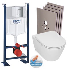 Grohe Pack WC Bâti-support Rapid SL autoportant + WC sans bride Serel + abattant softclose + Plaque Chrome + Set habillage 0