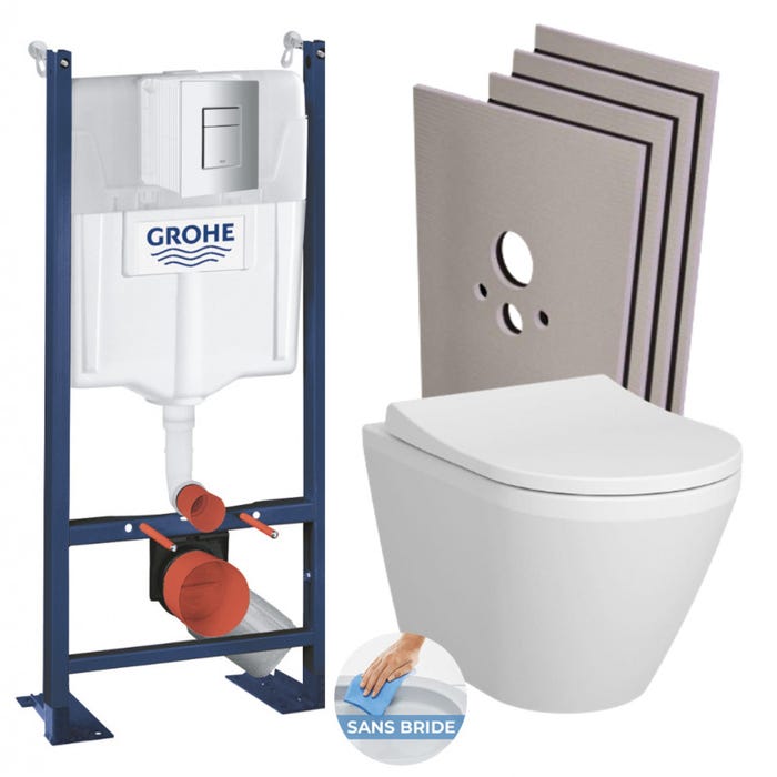 Grohe Pack WC Bâti Autoportant Rapid SL + WC sans bride Integra avec fixations invisibles + Abattant softclose + Set habillage 0