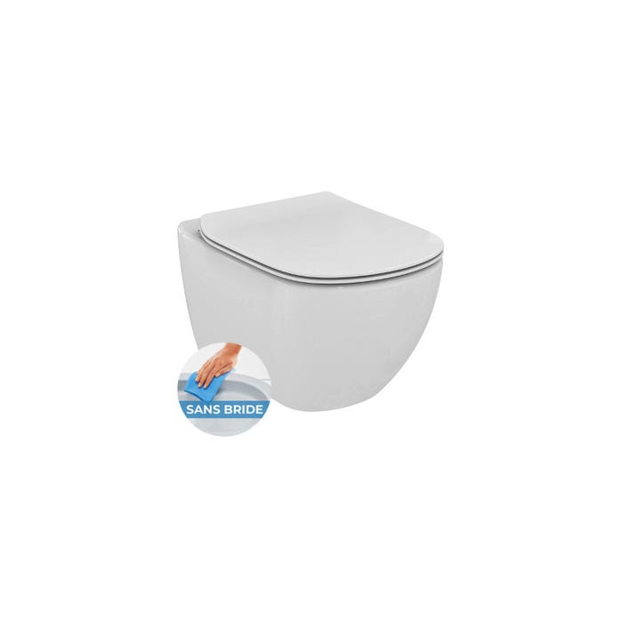 Pack WC Bati-support Geberit extra-plat UP720 + WC Ideal Standard Tesi Aquablade + Abattant softclose + Plaque Blanc/Chrome 2