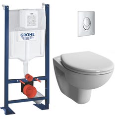 Grohe Pack WC Bâti-autoportant Rapid SL + WC suspendu Vitra Normus + Abattant softclose + Plaque chrome (ProjectNormus-2) 0