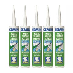 Lot de 5 silicones acétique sanitaire blanc pour les joints d'étanchéité anti moisissures Semin - intérieur - cartouche de 310 ml 0