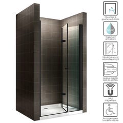 MONABLACK Porte de douche pliante H 195 cm noir largeur réglable de 80 à 84 cm verre 6 mm transparent 1