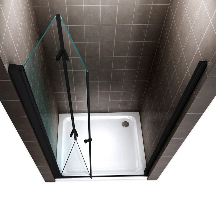 MONABLACK Porte de douche pliante H 195 cm noir largeur réglable de 80 à 84 cm verre 6 mm transparent 3