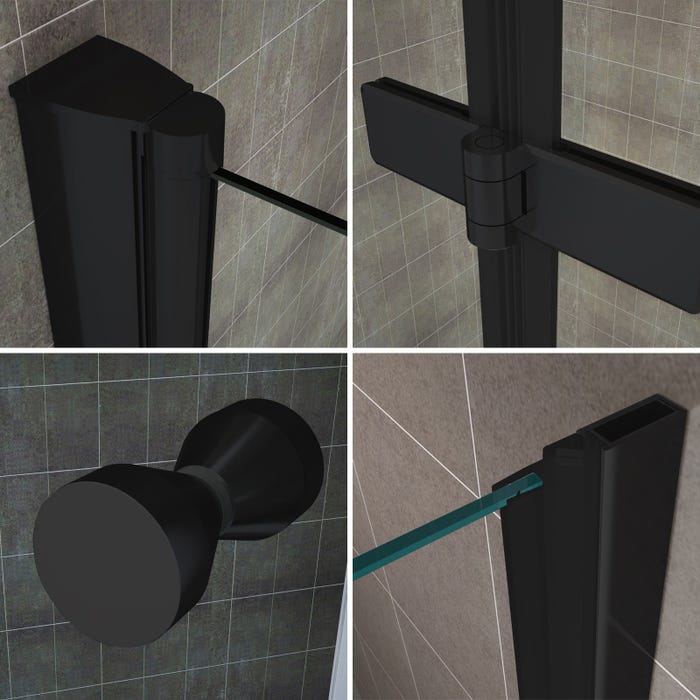 MONABLACK Porte de douche pliante H 195 cm noir largeur réglable de 80 à 84 cm verre 6 mm transparent 4