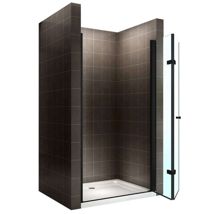 MONABLACK Porte de douche pliante H 195 cm noir largeur réglable de 68 à 72 cm verre 6 mm transparent 2
