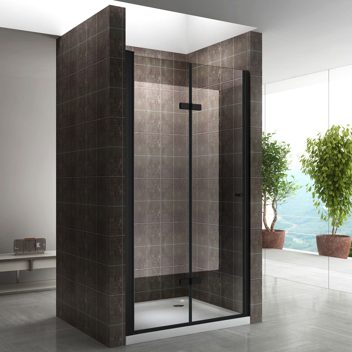 MONABLACK Porte de douche pliante H 195 cm noir largeur réglable de 96 à 100 cm verre 6 mm transparent 0