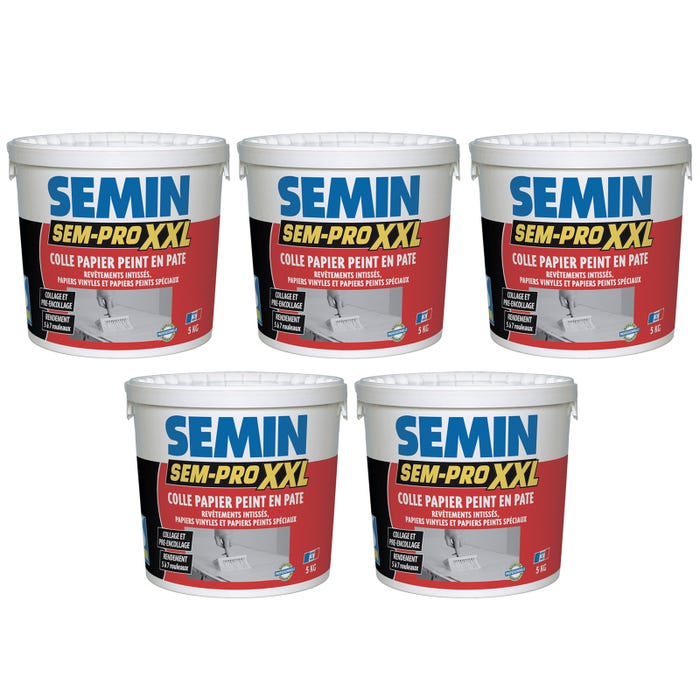 Lot de 5 colles pour papiers peints en pâte Semin Sem-Pro XXL - prêt à l'emploi - pot de 5 kg 0