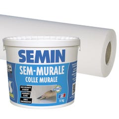 Colle en pâte pour toiles de verre Semin - prête à l'emploi - seau de 10 kg et toile de verre Sem Toile Eco T 023 - motif maille - 25 m x 1 m 0