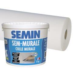 Colle en pâte pour toiles de verre Semin - prête à l'emploi - seau de 10 kg et toile de verre Sem Toile Eco T 023 - motif maille - 50 m x 1 m