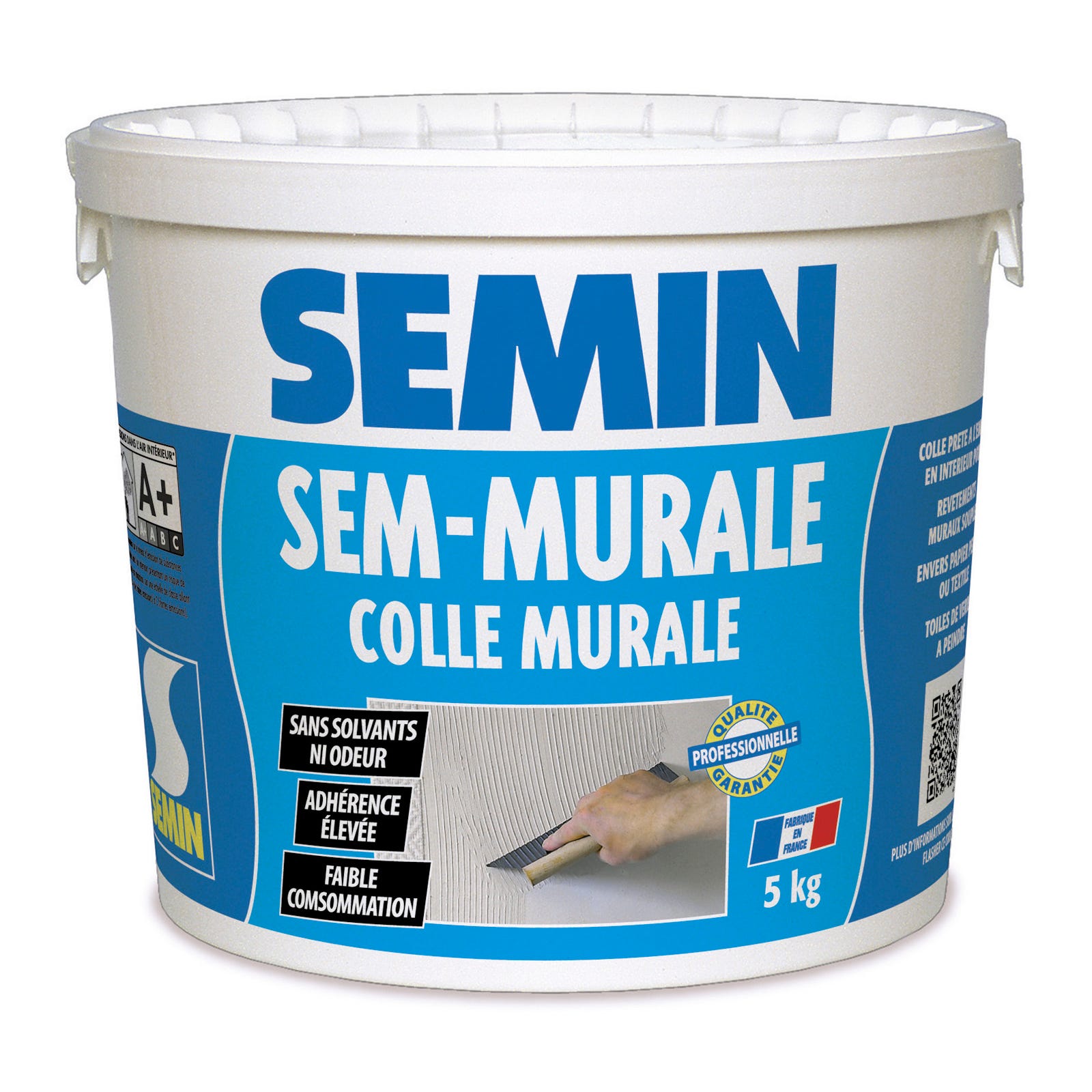 Colle pour toiles de verre et revêtements muraux légers en pâte Semin Sem-Murale - prêt à l'emploi - seau 5 kg 0