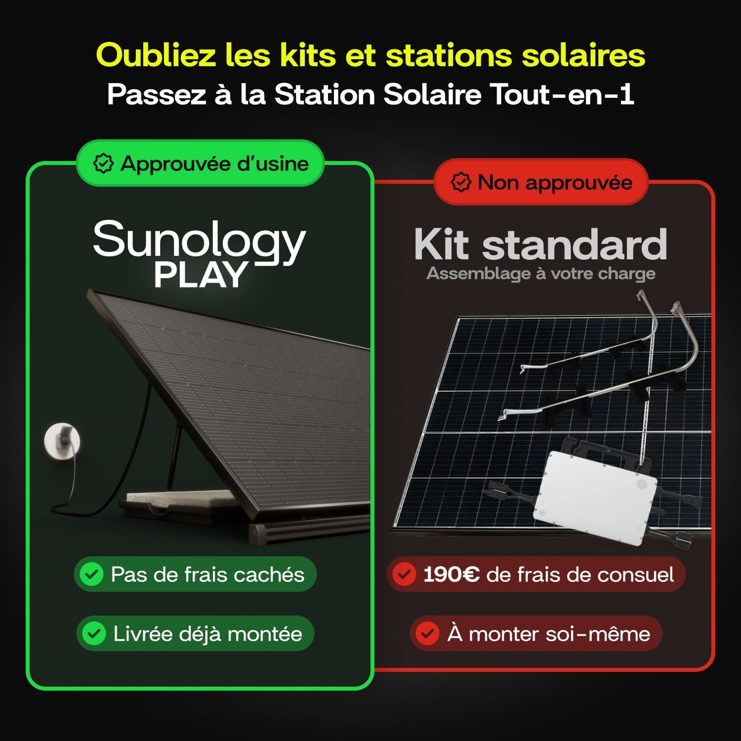 Sunology PLAY - Kit 3 panneaux solaires complet 1275W bifacial – 3 Stations solaire livrées totalement assemblées – Installation au sol ou au mur 7