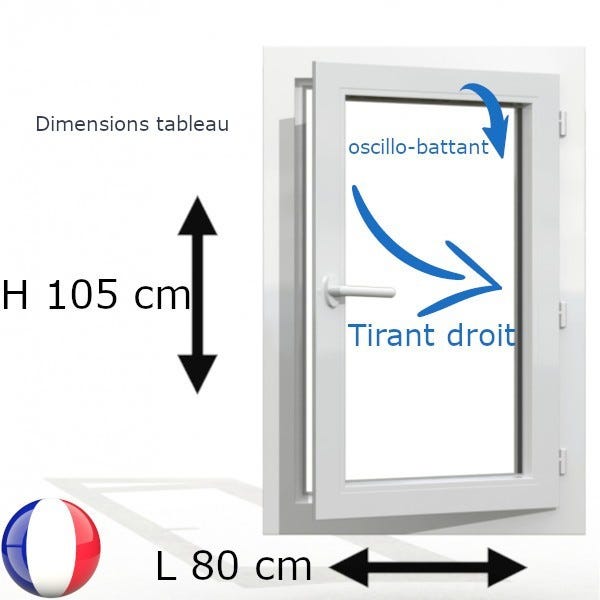 Fenêtre PVC 1 vantail H 105 x L 80 cm OB avec poignée tirant droit 0