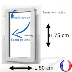 Fenêtre PVC 1 vantail H 75 x L 80 cm OB avec poignée tirant gauche 0
