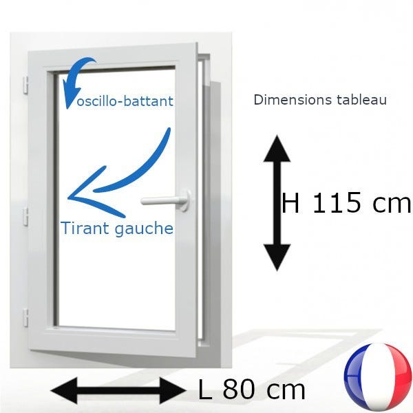 Fenêtre PVC 1 vantail H 115 x L 80 cm OB avec poignée tirant gauche 0