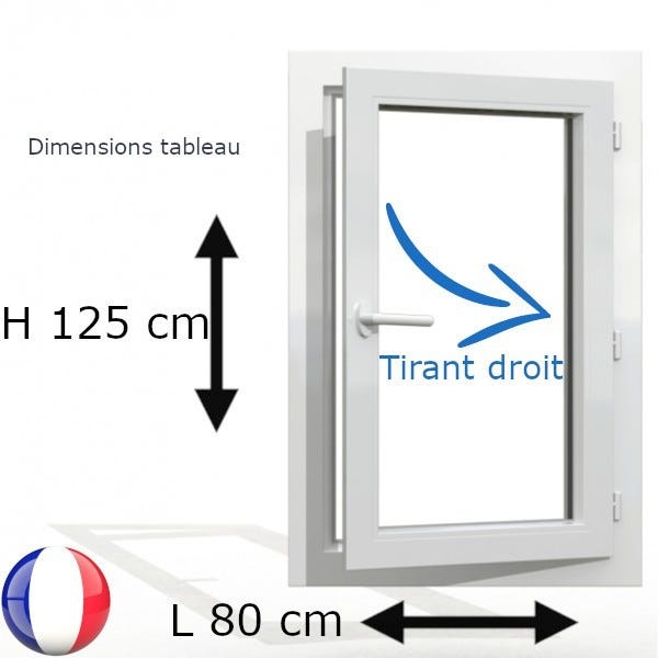 Fenêtre PVC 1 vantail H 125 x L 80 cm OF avec poignée tirant droit 0