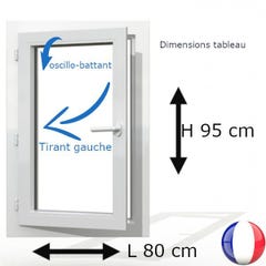 Fenêtre PVC 1 vantail H 95 x L 80 cm OB avec poignée tirant gauche 0