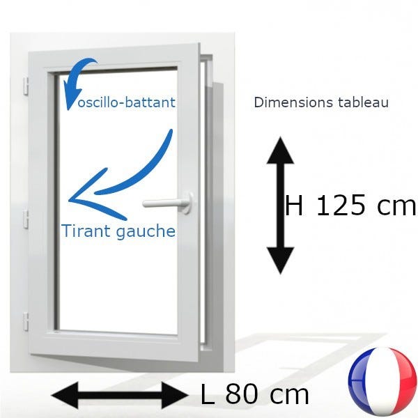 Fenêtre PVC 1 vantail H 125 x L 80 cm OB avec poignée tirant gauche 0