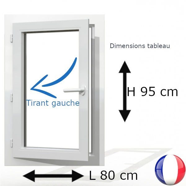 Fenêtre PVC 1 vantail H 95 x L 80 cm OF avec poignée tirant gauche 0