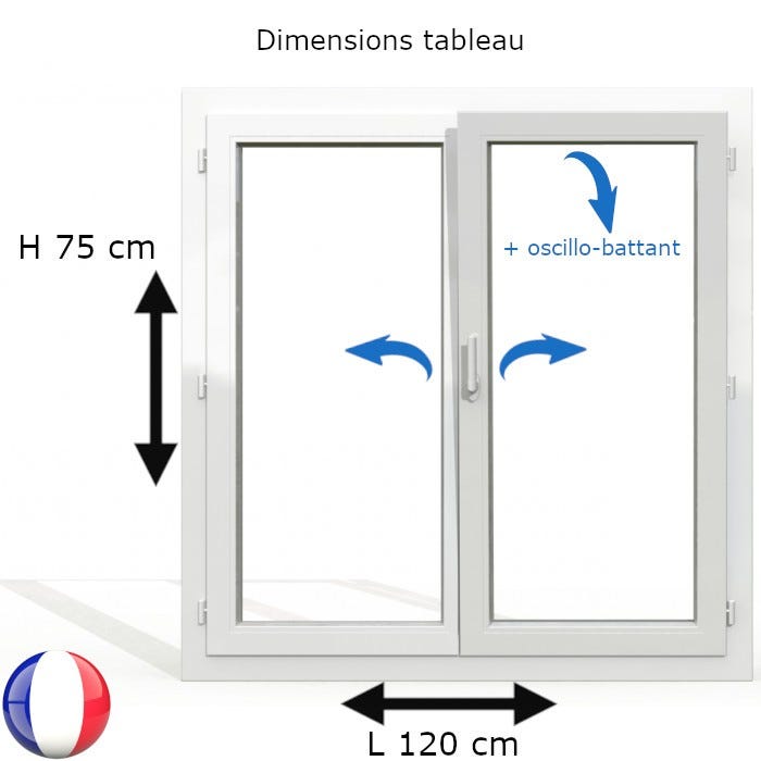 Fenêtre PVC 2 vantaux H 75 x L 120 cm OB avec poignée 0