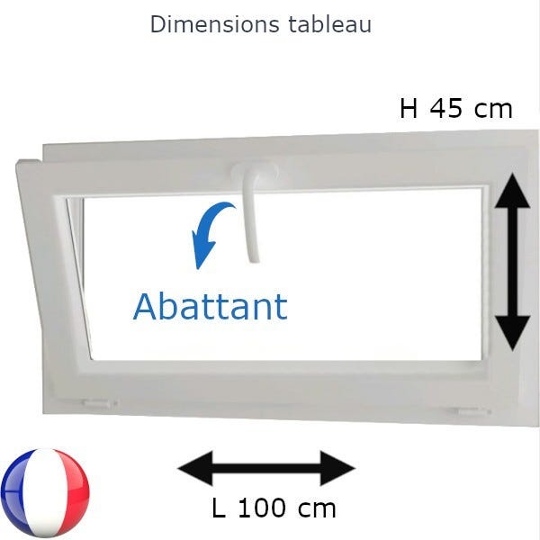 Fenêtre PVC abattant H 45 x L 100 cm avec poignée 0