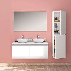Meuble de salle de bain PESARO 120cm + plan vasque à poser + colonne Blanc Alpin Brillant 1