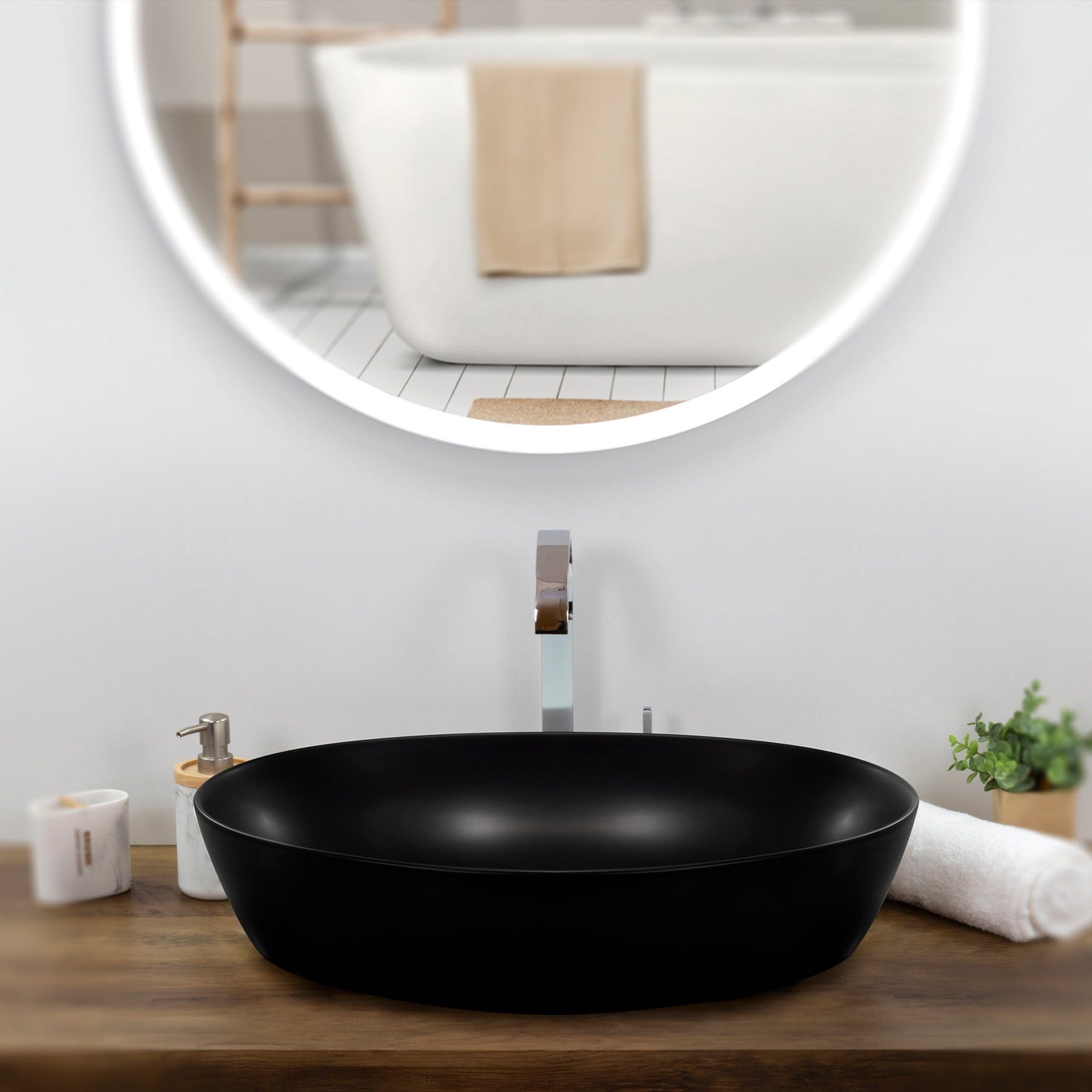 RAVELLO Vasque céramique ovale à poser 61 x 41 cm noir brillant 1