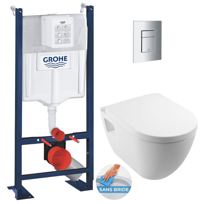 Grohe Pack WC Bâti autoportant Rapid SL + WC sans bride Serel + Abattant softclose + Plaque chrome mat (ProjectSM26-5) 0