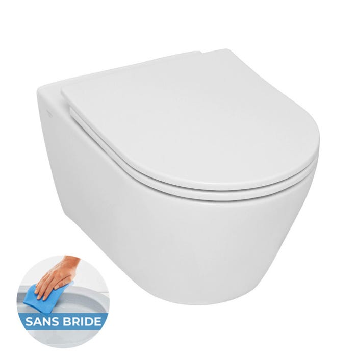 Grohe Pack WC Bâti-support Rapid SL + WC sans bride Serel SP26, fixations invisibles + abattant softclose + Plaque blanc alpin 4