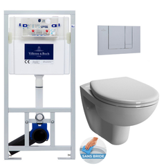 Villeroy & Boch Pack WC Bâti-support Viconnect Pro + WC sans bride Vitra Normus + Abattant softclose + Plaque chrome mat (NormusRimlessGeb3) 0