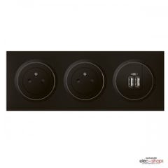 Double prise affleurante + chargeur 2xUSB-A Dooxie Noir - complet Legrand DC600532USB 0